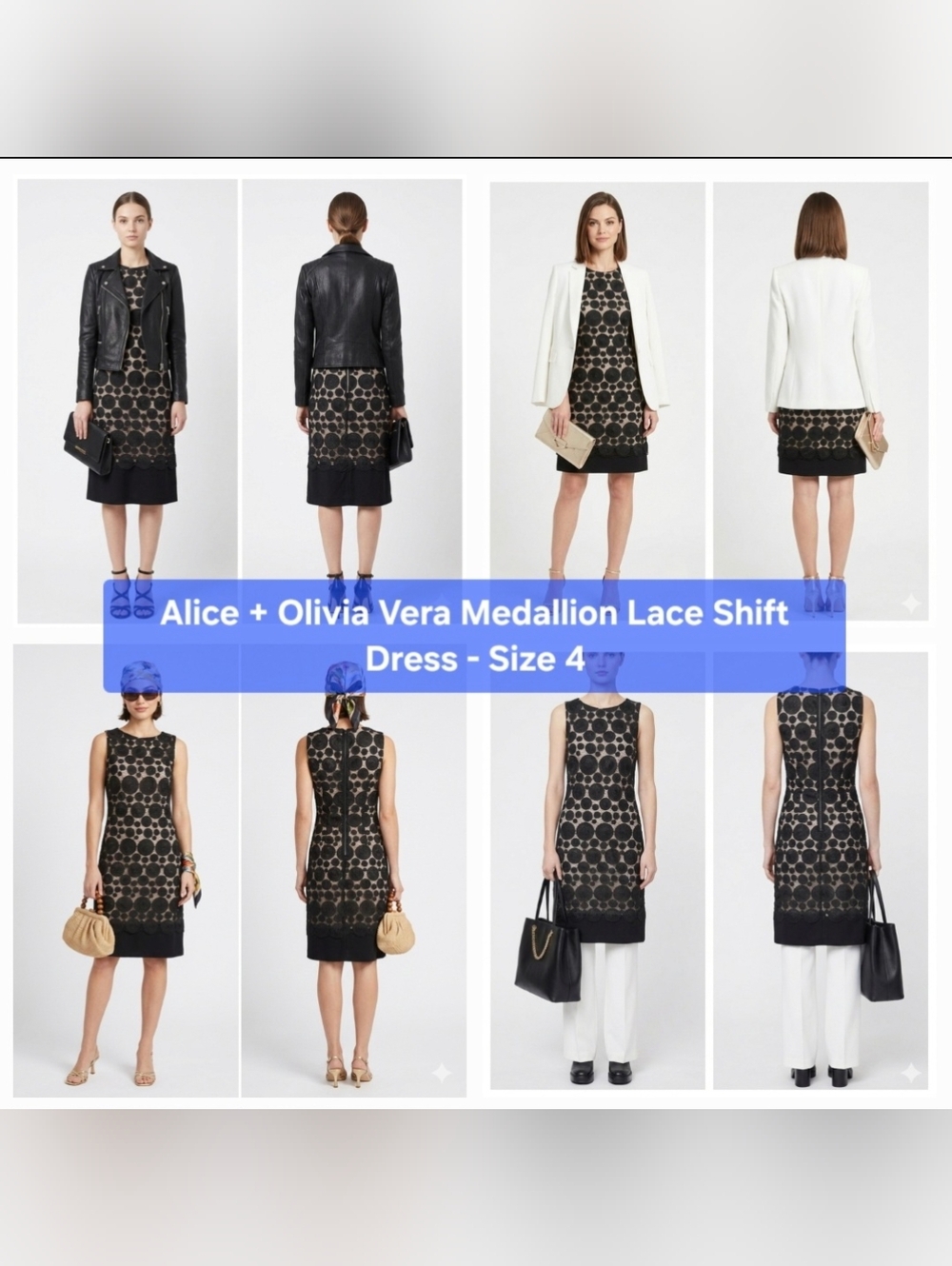 Alice + Olivia "Vera" Medallion Lace Shift Dress Size 4